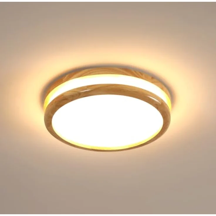 Goceo Moderne LED Deckenleuchte 24W, 30CM Runde Natürliche Holz Deckenleuchte, Deckenlampe für Schlafzimmer Küche Flur Eingang, 3000K Warmes Licht – Bild 2