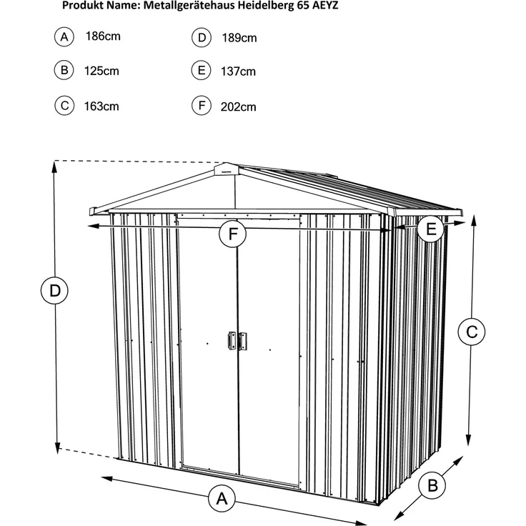 Yardmaster Metall-Gerätehaus "Heidelberg 65", anthrazit, 2,33 m²,ohne Bodenrahmen – Bild 5
