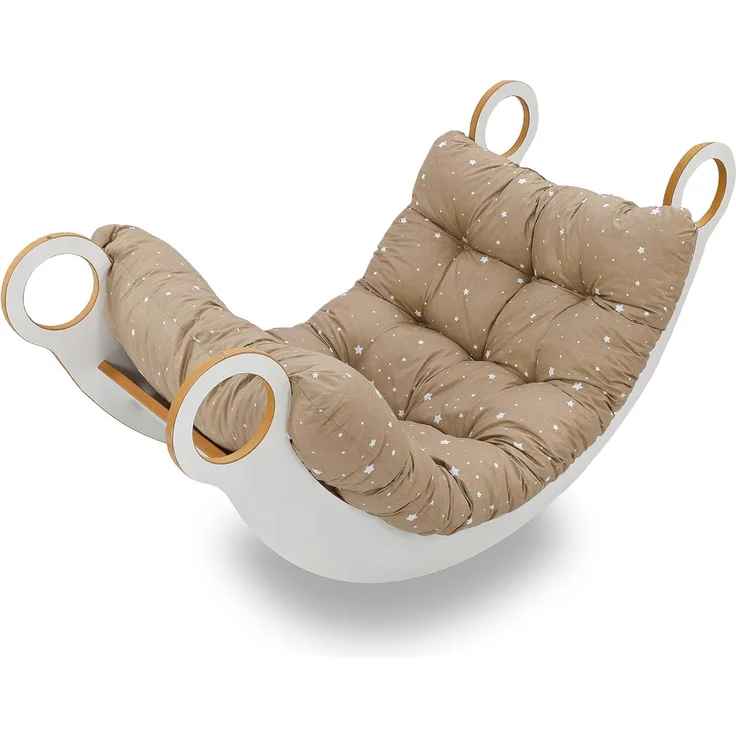 Krabbeldecke für Baby Kissen für Kletterbogen 60x120 cm - Bodenkissen Kinder Matte für Montessori Spielbogen Wippe Kletter Bogen Polster Spieldecke für Kinderzimmer Beige mit Weiß Sternen – Bild 2