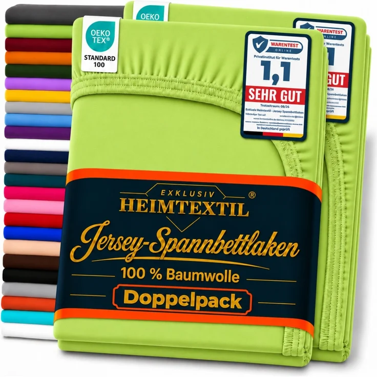 Doppelpack Jersey Spannbettlaken 60 x 120 - 70 x 140 cm Apfelgrün – Bild 1