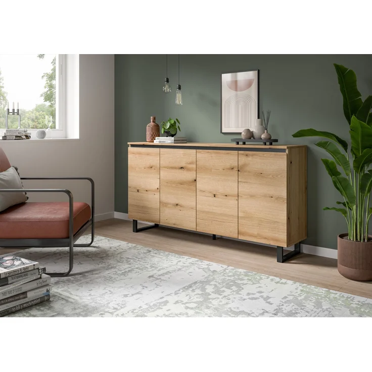 Sideboard B/H/T: 160x84x36 cm in Evoke Oak Nachbildung und schwarz – Bild 5