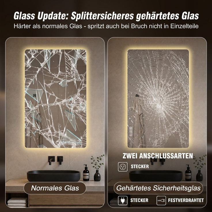LED-Badspiegel 60 x 100 x 2.9 cm aus gehärtetem Glas und Metall, mit Hintergrundbeleuchtung – Bild 7