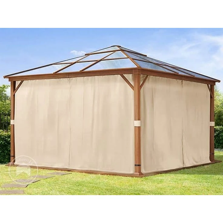 Gartenpavillon 4x4 m Holzoptik, ca 8 mm Polycarboat-Dach, 4 Seitenteile in champagner – Bild 3