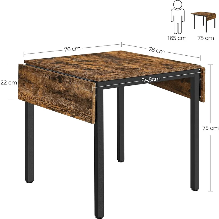 Vasagle Esstisch, klappbar, vintagebraun-schwarz, 76,2 x 120 x 78 cm – Bild 5