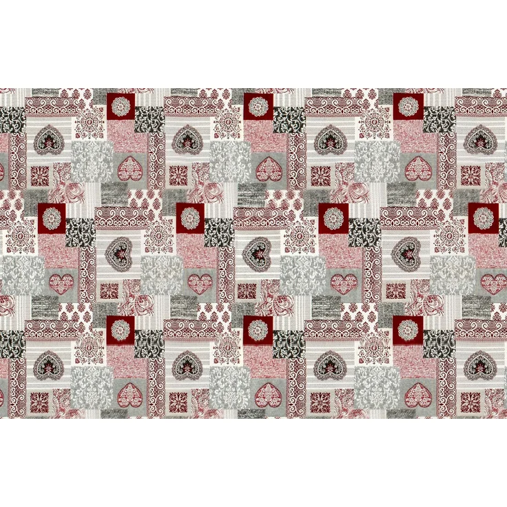 Supellex Sofia Ohrensessel mit Hocker | Design Patchwork Ornamente, Herz Rot – Bild 3