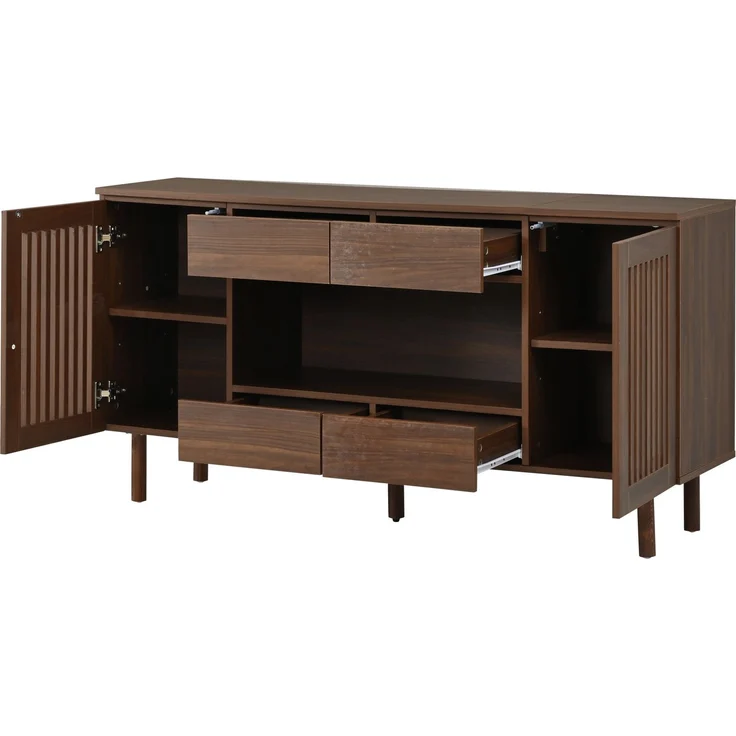 ZUBALIYA Sideboard 140x35x71 cm, mit 4 Schubladen, aus MDF, Walnuss – Bild 8