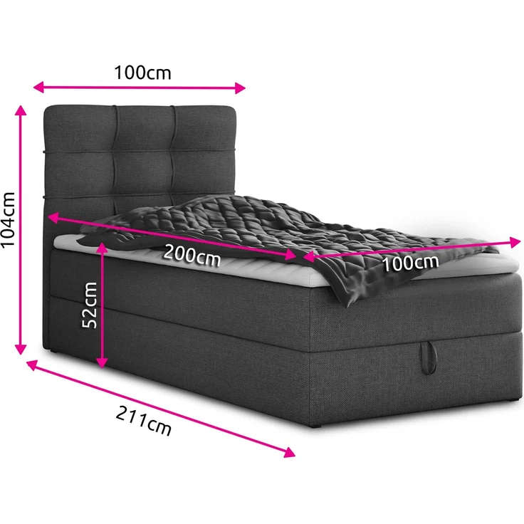 Boxspringbett Best Mini mit Bettkasten und Matratzentopper - Einzelbett mit Bonell-Matratze und Topper, Polsterbett, Bett, Schlafzimmer (Beige (Inari 22), 100 x 200 cm) – Bild 4