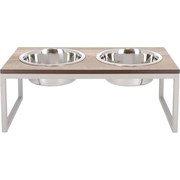 Hundenapf Futternapf DIMO Metall Taupe HPL-Platte Holzdekor von Jan Kurtz