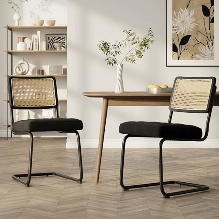COLAMY Rattan Esstischstühle 2er Set, Samtbezug mit Metallgestell, Schwarz – Bild 2