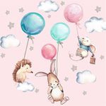 Montegoni Wandsticker Kinder Tier Heißluftballon Wandsticker,Wandaufkleber Deko (Wandtattoo mit Waldtieren für Kinderzimmer, aquarell tiere heißluft ballon wolken aufkleber), wasserdichte abnehmbare, kindergarten haus dekoration