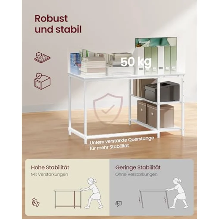VASAGLE Eckschreibtisch in L-Form, Computertisch mit Stauraum, Bürotisch, höhenverstellbare Ablage, für Homeoffice, 110x80 cm, ahornweiß LWD135WF01 – Bild 7