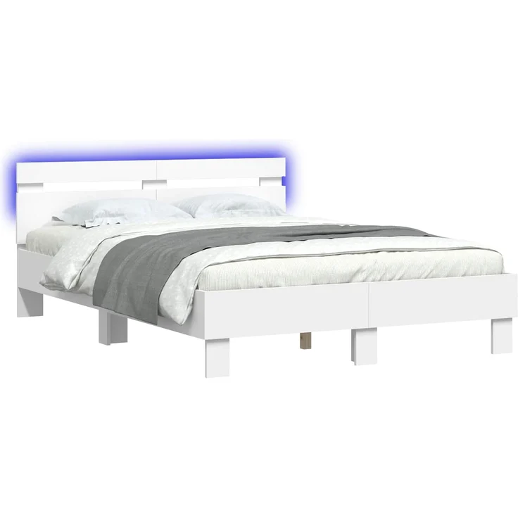 vidaXL Bettrahmen mit LED-Lichtleisten Weiß 137 x 190 cm Holzwerkstoff 3402851 – Bild 2