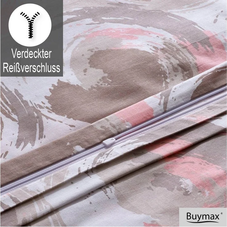Buymax Bettwäsche Espace Samon, Renforcé, 3 teilig, Bettbezug-Set 200x220 cm 100% Baumwolle Reißverschluss Weiß Braun Rose – Bild 3