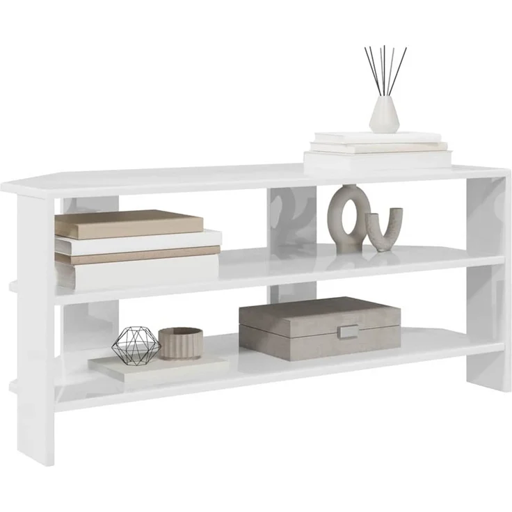 Eck TV Schrank,Fernsehschrank Hochglanz Weiß 102x40,5x45cm Holzwerkstoff – Bild 3