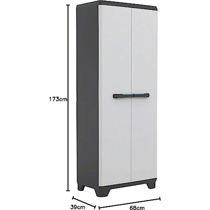 Keter Linear Utility Gartenschrank aus Kunststoff, Besenschrank, Kunststoffschrank, hellgrau, 68 x 39 x 173 cm – Bild 4