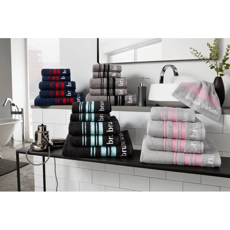 Bruno Banani Handtuch Set Daniel, 1 Duschtuch 70x140, 2 Handtücher 50x100, 2 Gästetücher 30x50, Walkfrottee (Set, 5-St), Streifen-Bordüre & Markenlogo, weich, 100% Baumwolle – Bild 4