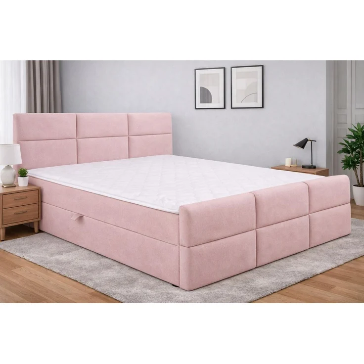 KRISAN MÖBEL Kontinentalbett BELLA 180 x 200 x 108 cm in Rosa Stoff MANILA mit Bettkasten und Topper inklusiv – Bild 3