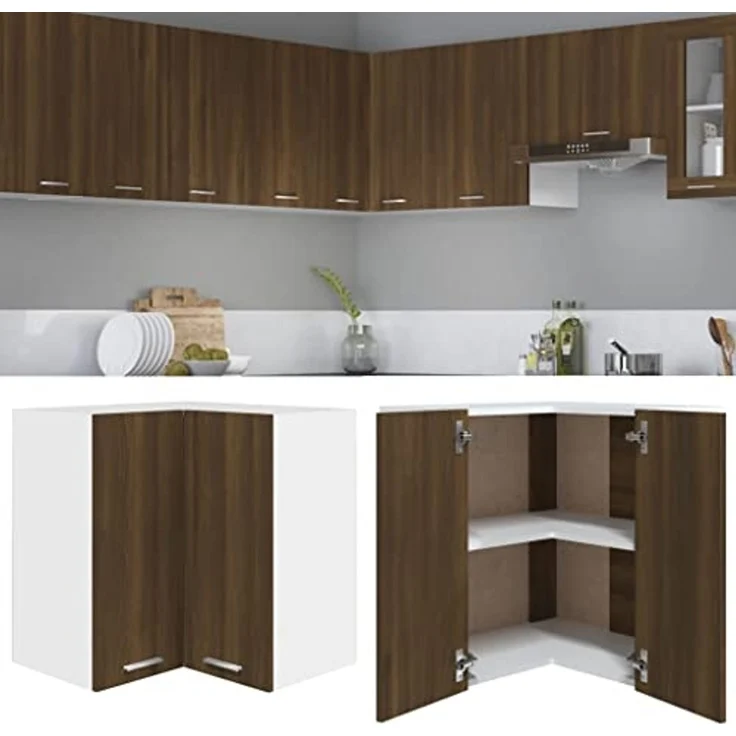 vidaXL Eck Hängeschrank, Wandschrank für Küche, Eckschrank mit viel Stauraum, Küchenschrank Schwebeschrank Küchenmöbel, Braun Eichen-Optik Holzwerkstoff – Bild 2