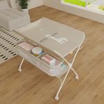 Wickelstation für Baby, Wickeltisch, faltbar, tragbar, Wickeltisch, faltbar, tragbar, mit Aufbewahrungskorb, maximale Belastung von 25 kg,75 x 68 x 83–91 cm (Cremeweiß)