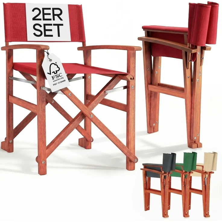 CASARIA® 2er Set Regiestuhl aus FSC® Eukalyptusholz Rot – Bild 1