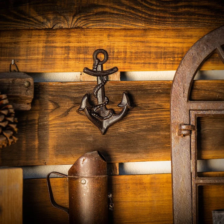 KADAX Anker Wandhaken aus Gusseisen 13,5 x 20 cm, maritime Wandgarderobe mit 2 Haken, Kleiderhaken für Badezimmer, Wanddekoration mit Garderobenhaken (Braun) – Bild 5