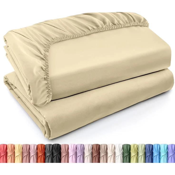 Utopia Bedding Queensize-Spannbettlaken, 2 Stück, weich gebürstete Mikrofaser, tiefe Taschen, schrumpft und lichtbeständig, pflegeleicht (Queensize, Beige)