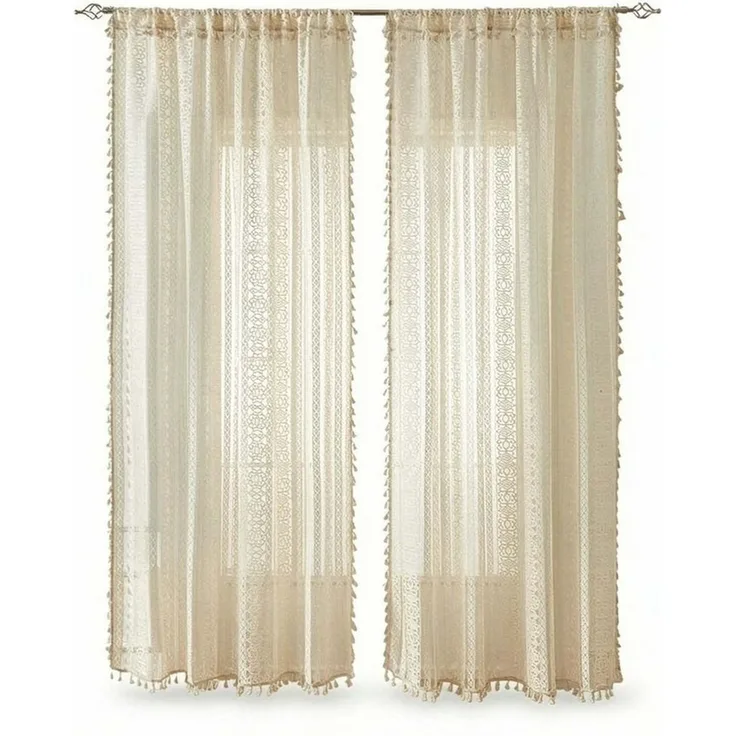Zyronn Scheibengardine Boho-Quasten-Vorhänge für Wohnzimmer, Vintage-Stil (2 St)