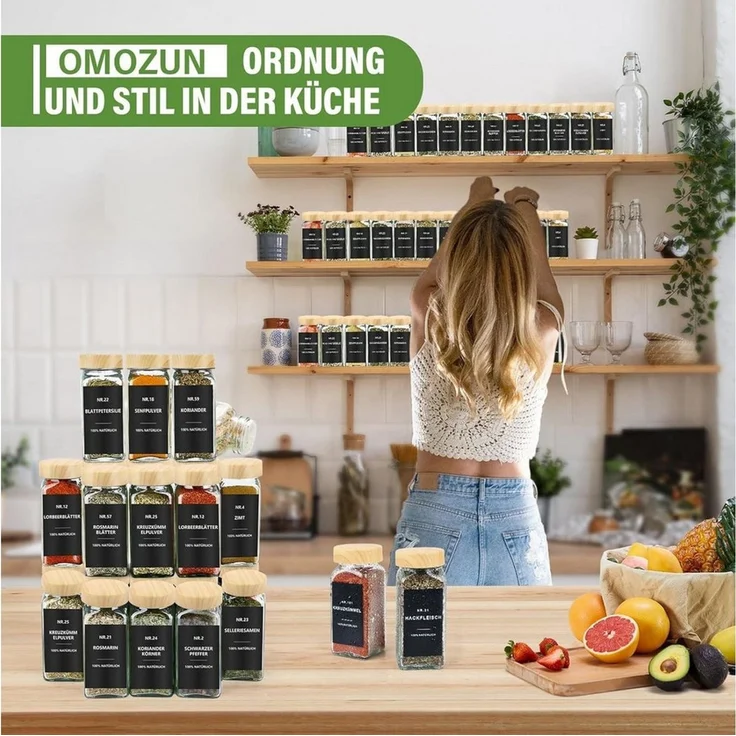 BBWL Pfefferstreuer Gewürzgläser Set eckig 120 ml mit Zubehör, 12er, 24er oder 36er Set, (12-tlg), luftdichte Gewürzdosen aus Glas mit Etiketten für Schubladen&Organizer – Bild 3