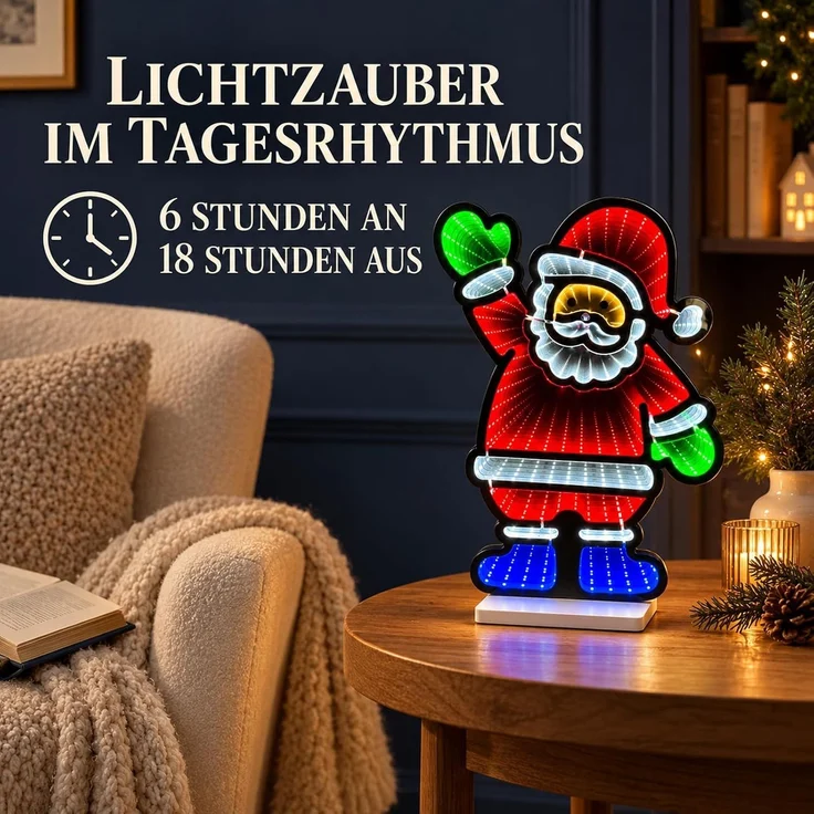 LED Infinity Spiegel Weihnachtsmann 45 cm mit Timer, Weihnachtsdeko innen – Bild 7
