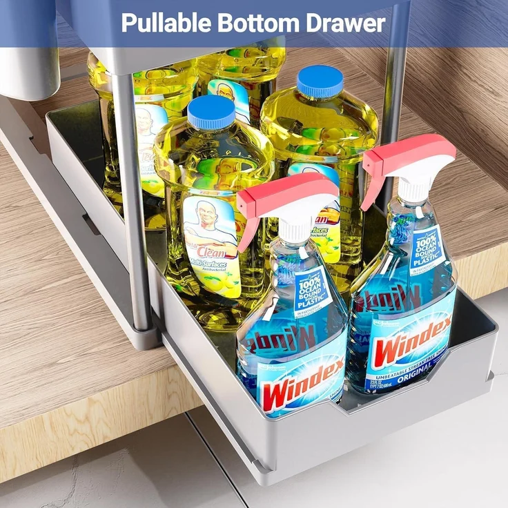 2er Set Puricon Unter Waschbecken Regal - 2 Etagen Küchenarbeitsplatte Organizer – Bild 7