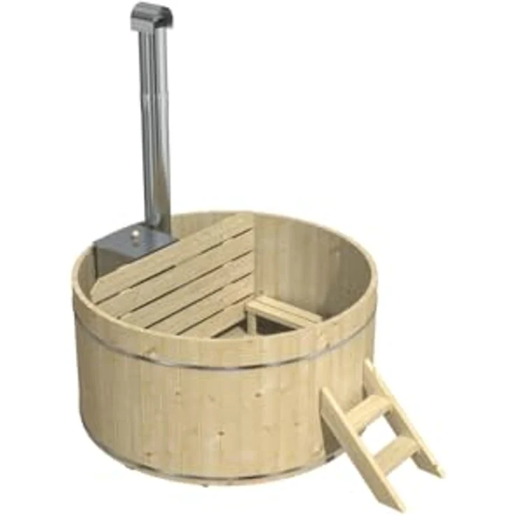 Finntherm Holz Badefass Bergen, Hot Tub Ø 160 x 101 cm, Edelstahl-Ofen 22 kW, für 3-4 Personen, inklusive Einstiegsleiter und schnell aufstellbarem Bausatz – Bild 6