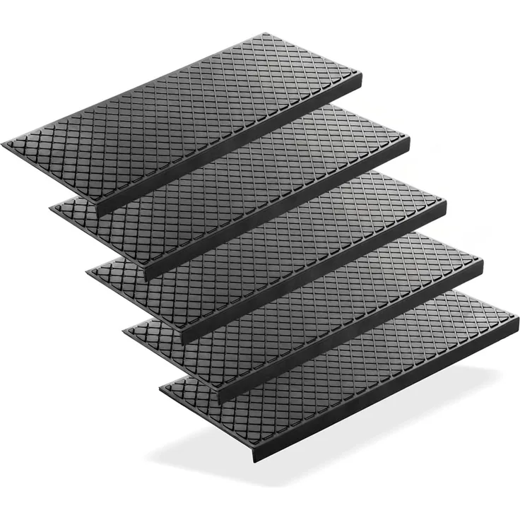 BigDean Stufenmatte 3 Stück Treppenstufenmatten aus Gummi 75x25 cm Anti Rutsch, Eckig, Höhe: 3 mm, Outdoor geeignet, Antirutsch, Witterungsbeständig, Easy Clean