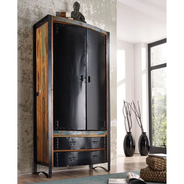 Schrank Altholz 90x43x180 mehrfarbig lackiert INDUSTRIAL #07 – Bild 6