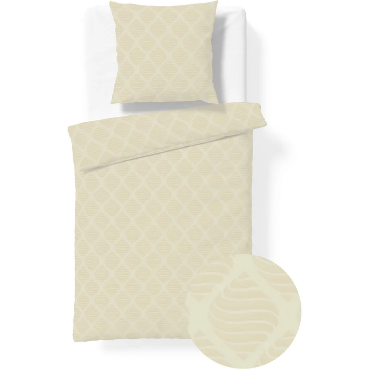 Fleuresse Havanna Damast Bettwäsche uni 155x220 Muscheln Rauten beige 454617-9050 – Bild 2