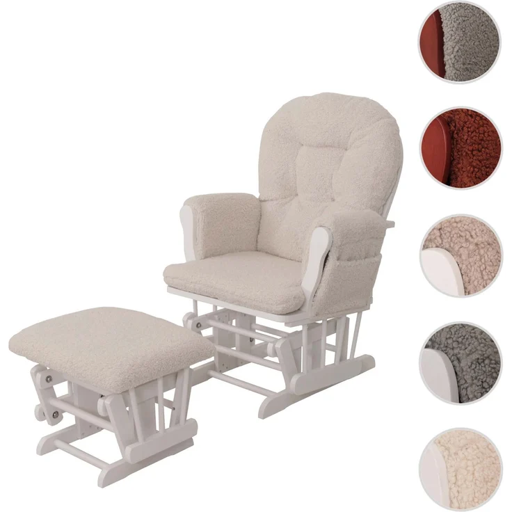Relaxsessel HWC-C76, Schaukelstuhl Sessel Schwingstuhl + Hocker Stoff Bouclé 480g/m² Öko-Tex ~ creme Gestell weiß – Bild 10