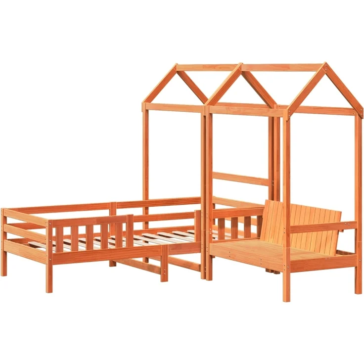 vidaXL Massivholzbett und Bank mit Dach Orange 80x200 cm Kiefernholz 3282179 – Bild 2