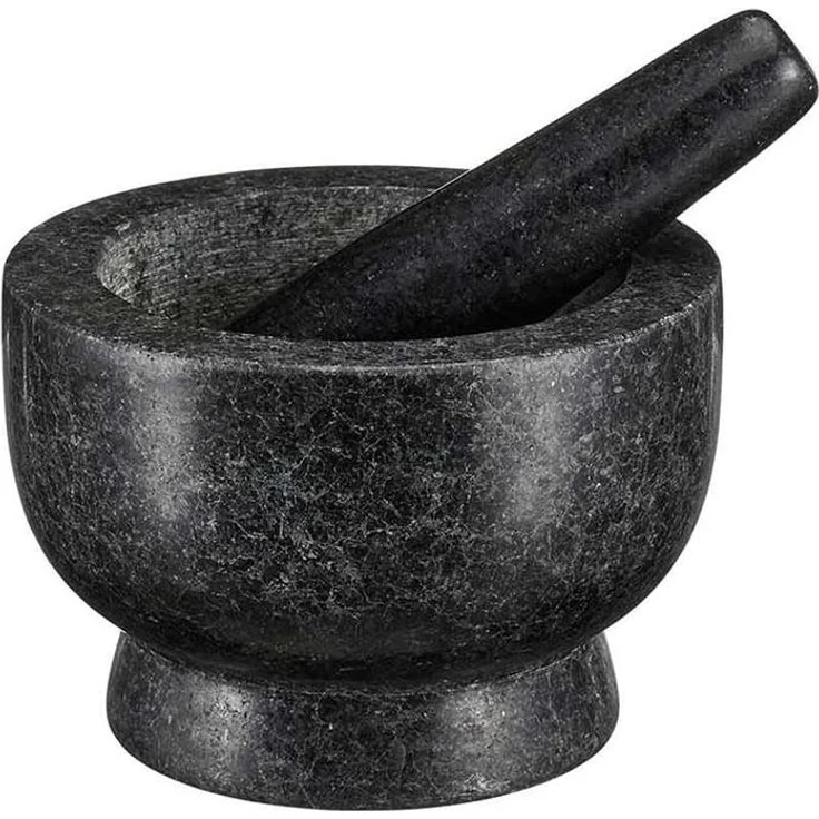 MEISTERKOCH Mörser mit Stößel Granit für Gewürze, Schwarz groß XXL mit 3,5 kg rutschfest, polierter Steinmörser, Innenfläche & Stößelspitze rau, Gewürzmörser massiv mit 15cm Ø & 450ml – Bild 9
