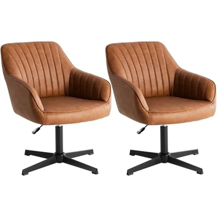 Sweetcrispy Esszimmerstühle, Küchenstuhl Drehbar & Höhenverstellbar - Leder Sessel Esstisch mit Armlehne, 360° Drehstuhl Esszimmer in Braun, 2 Stück – Bild 1