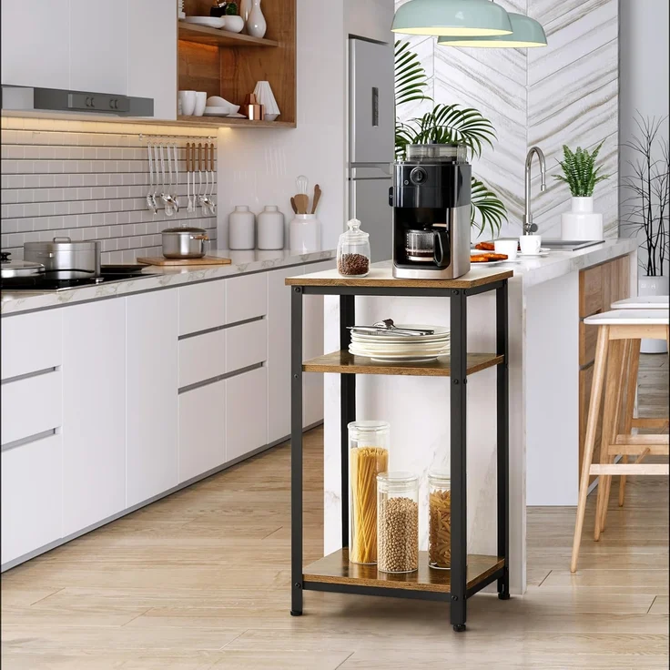 Yaheetech Vintage Telefontisch, Beistelltisch mit 3 Ablagen, Kleiner Nachttisch, Sofatisch, 40 x 30 x 74,5 cm, Metallgestell, ideal für Wohnzimmer Schlafzimmer Büro – Bild 2