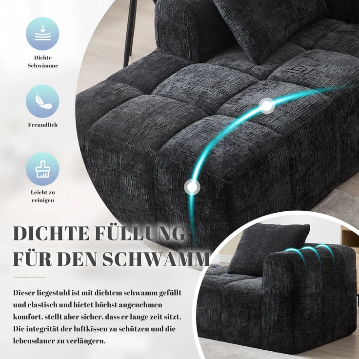 LVHOM Chaiselongue Schlafsofa mit Kissen, Lounge Sessel Relaxsessel Einzelsessel mit Seitentasche, Sofa Schlaffunktion, Sessel für Wohnzimmer – Bild 7