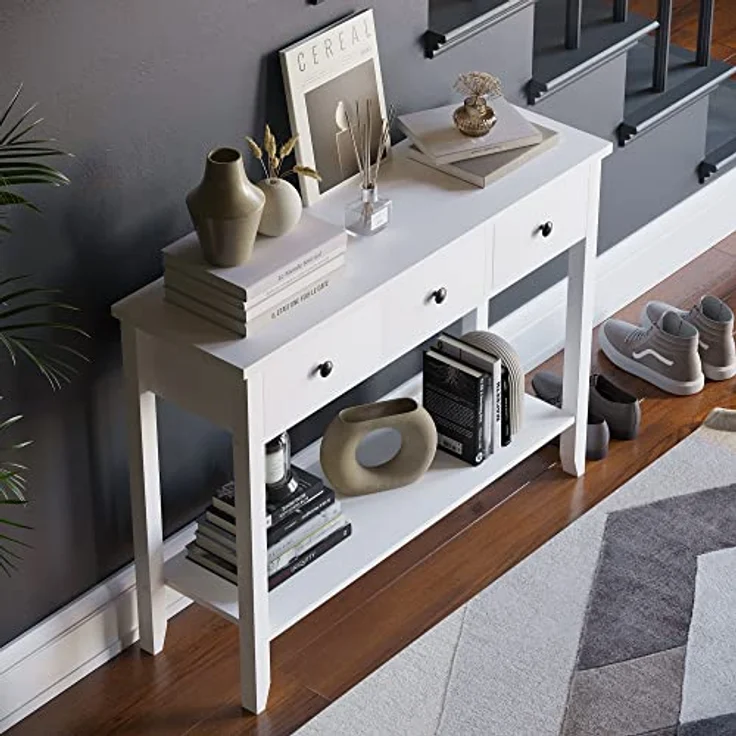Vida Designs Windsor Konsolentisch, 3 Schubladen, weißes Holz, weiß – Bild 8