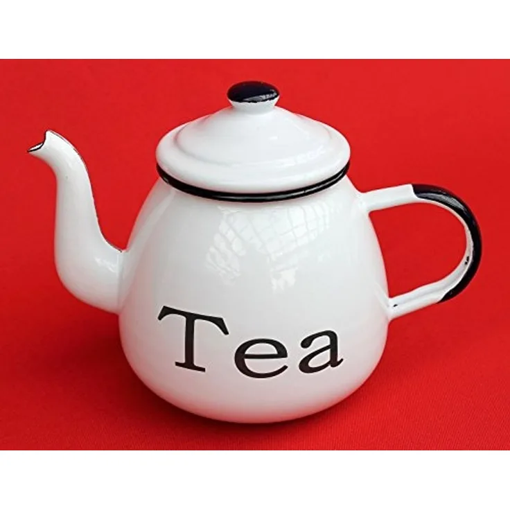 Teekanne 582AB TEA Weiß emailliert 14cm Wasserkanne Kanne Kaffeekanne Emaille Nostalgie