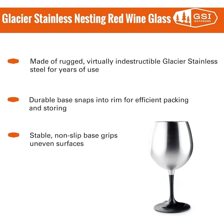 GSI Outdoors Gletscher Edelstahl Nesting Rotwein Touring Glas (63310) – Bild 2
