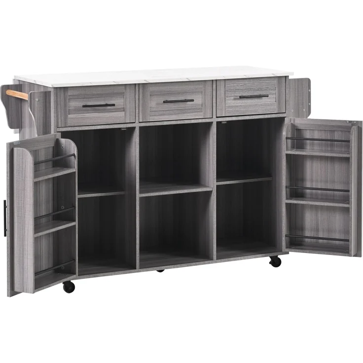 Küchenwagen 139x46(71)x91,5 cm mit klappbarer Arbeitsplatte, Schubladen und Rollen – Bild 6