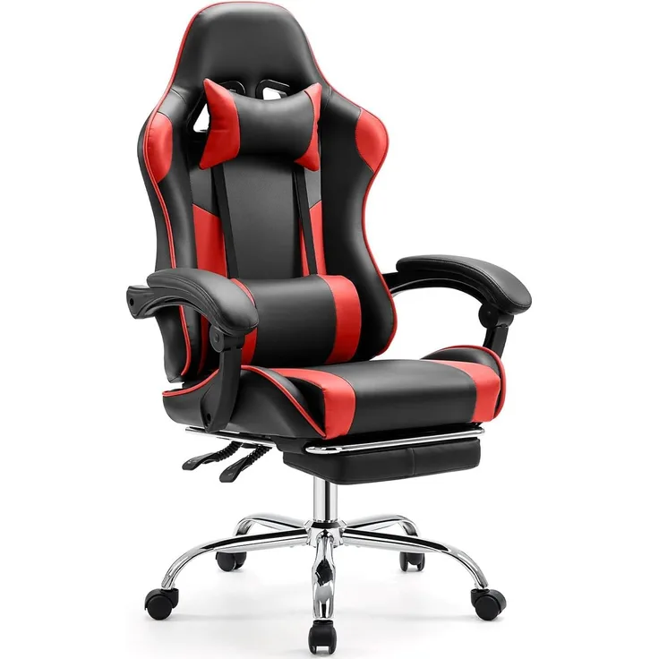 DUMOS Gaming Stuhl Ergonomischer Gaming Stuhl mit Fußstütze Atmungsaktiver PC Stuhl mit verstellbare Lendenkissen Kopfkissen und Armlehnen 150 kg Belastbarkeit Drehsessel