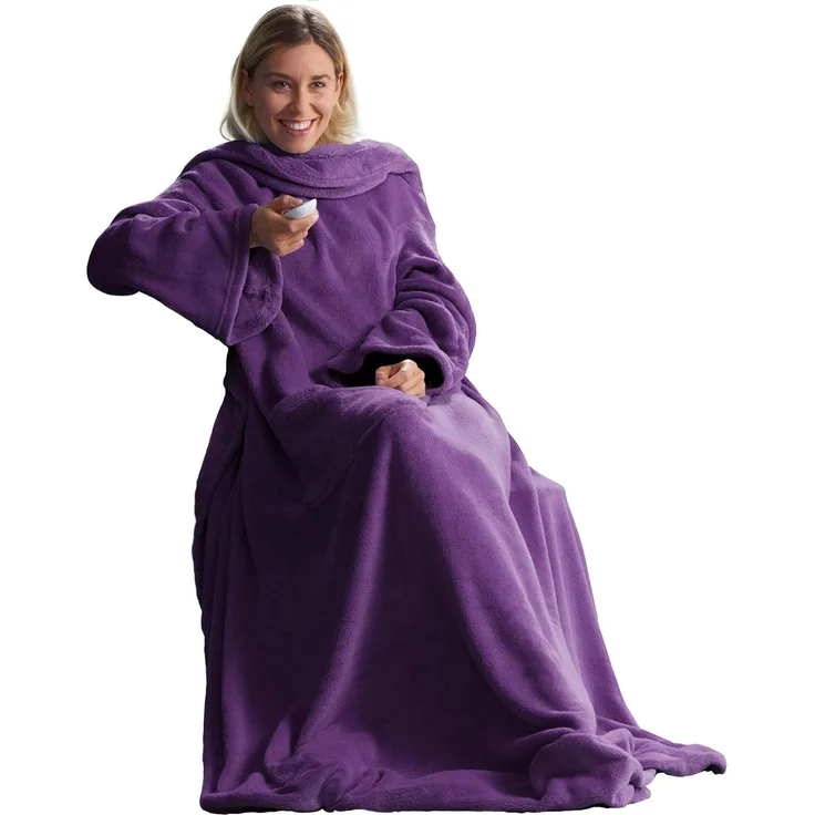 CelinaTex TV-Decke mit Ärmeln und Fußtasche Flauschige Kuscheldecke 150x180 cm lila Mikrofaser Fleece Soft Oeko-TEX