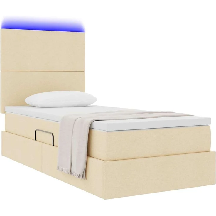vidaXL LED-Speicherbett mit Matratze Creme 90 x 190 cm Stoff 3372325 – Bild 3