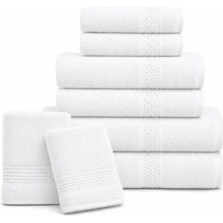 Komfortec Handtücher Set 8 Teilig aus 100% Baumwolle | 2x Badetücher 70x140, 2x Handtücher 50x100, 2x Gästetücher 30x50, 2x Waschlappen 16x21 cm, Weiss