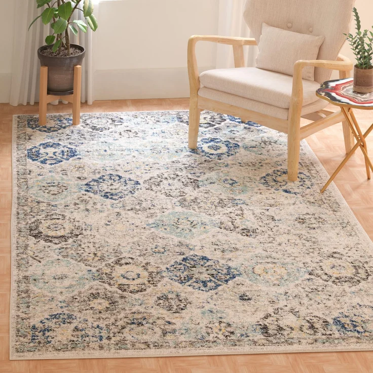 SAFAVIEH Distressed Teppich für Wohnzimmer, Esszimmer, Schlafzimmer - Madison Collection, Kurzer Flor, Elfenbein und Aqua, 91 X 152 cm