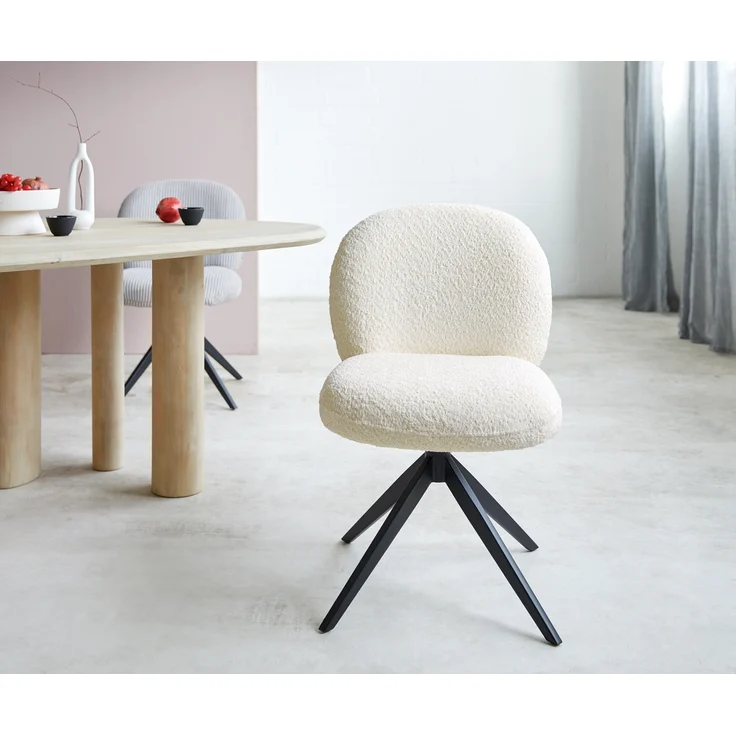 Drehstuhl Nube-Flex Bouclé Weiß Kreuzgestell breit Schwarz 360° drehbar Taschenfederkern – Bild 2